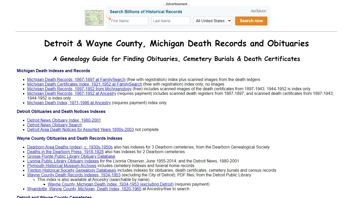 Online Detroit and Wayne County, Michigan Death Records ...