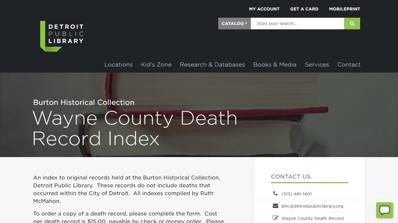 Wayne County Death Record Index | Detroit Public Library