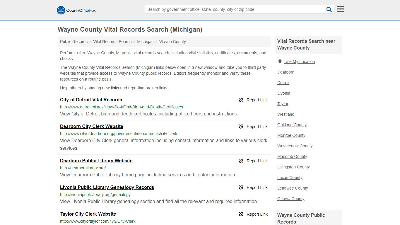 Vital Records Search - Wayne County, MI (Birth, Death ...